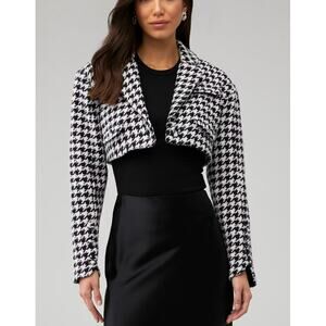 For Love & Lemons Bonnie Cropped Jacket Black White Houndstooth Size Large NWT